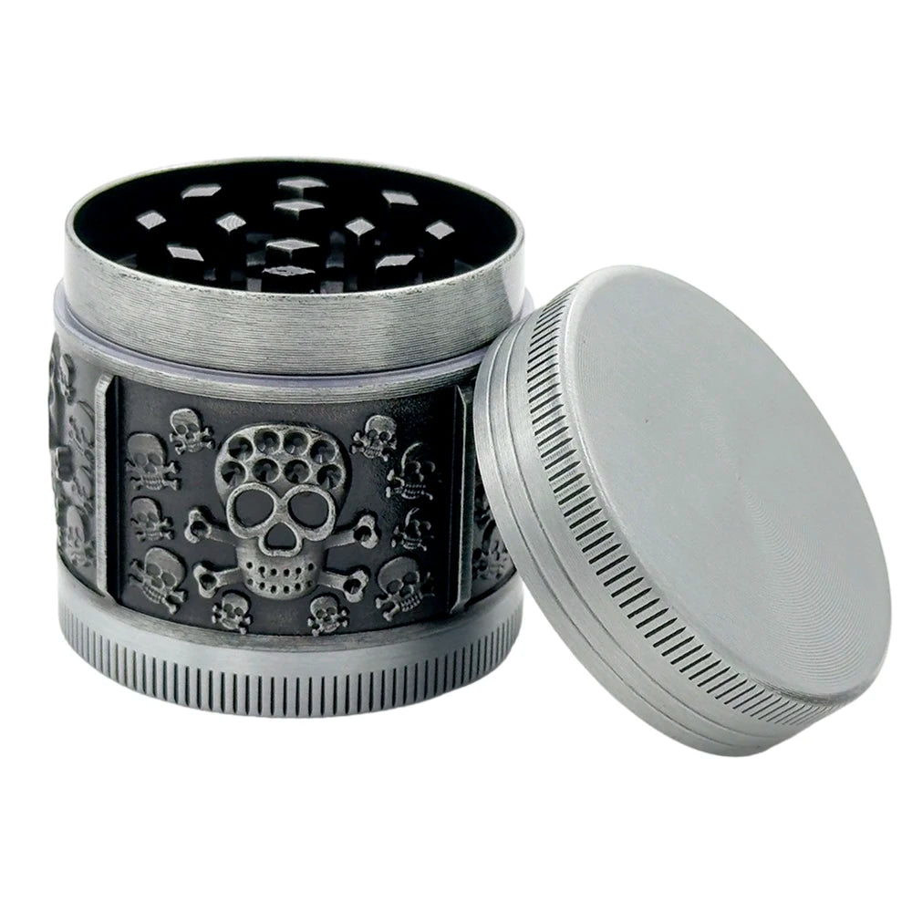 Silver Engraved Dark Skulls Herb Grinder