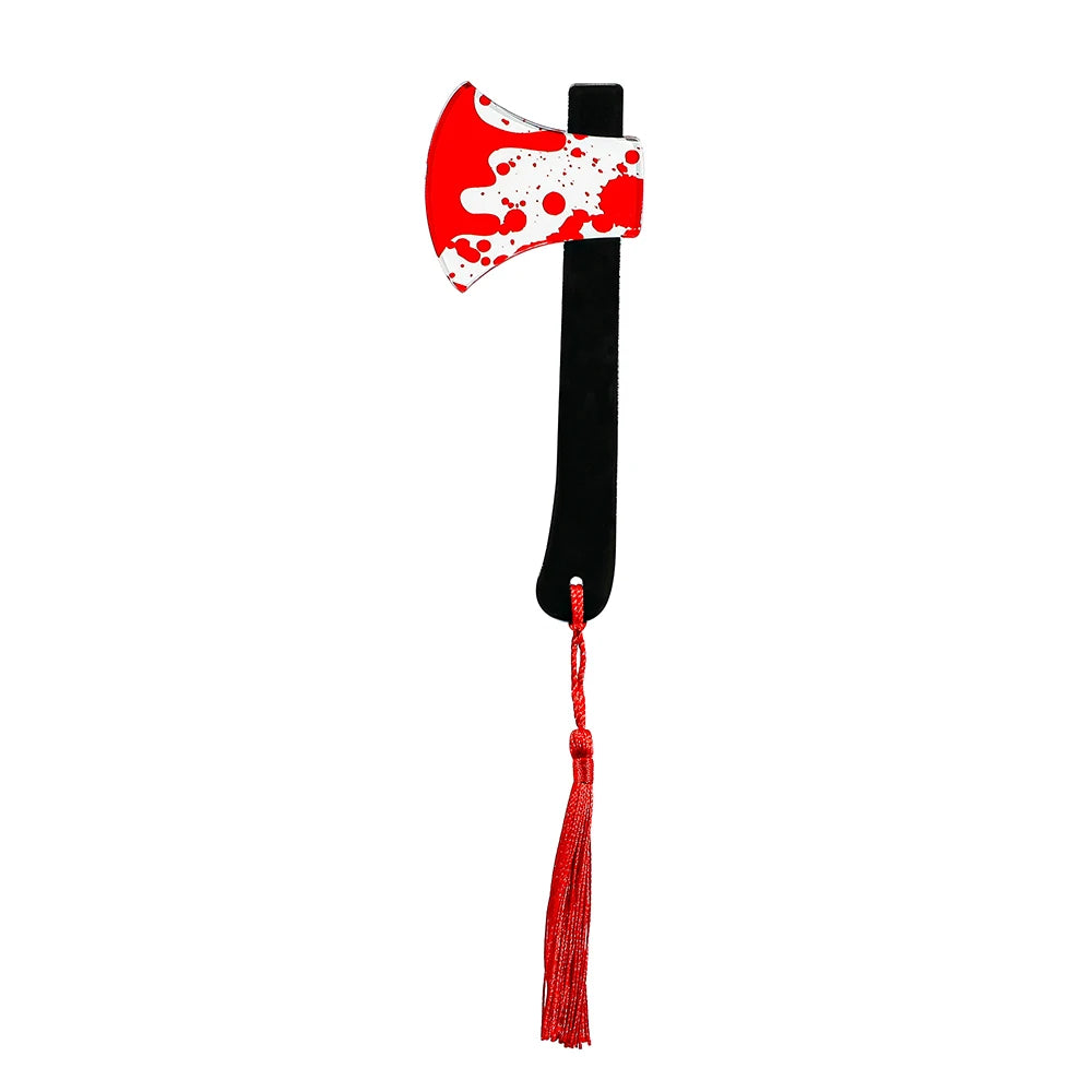 1Pcs Horror Knife Clear Acrylic Bookmark with Tassel, Halloween Themed Series Chopper Saw with Blood, Halloween for Bookworms