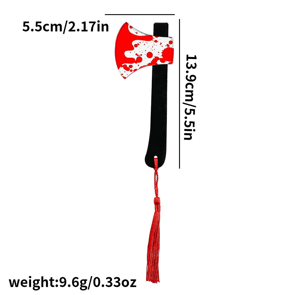 1Pcs Horror Knife Clear Acrylic Bookmark with Tassel, Halloween Themed Series Chopper Saw with Blood, Halloween for Bookworms