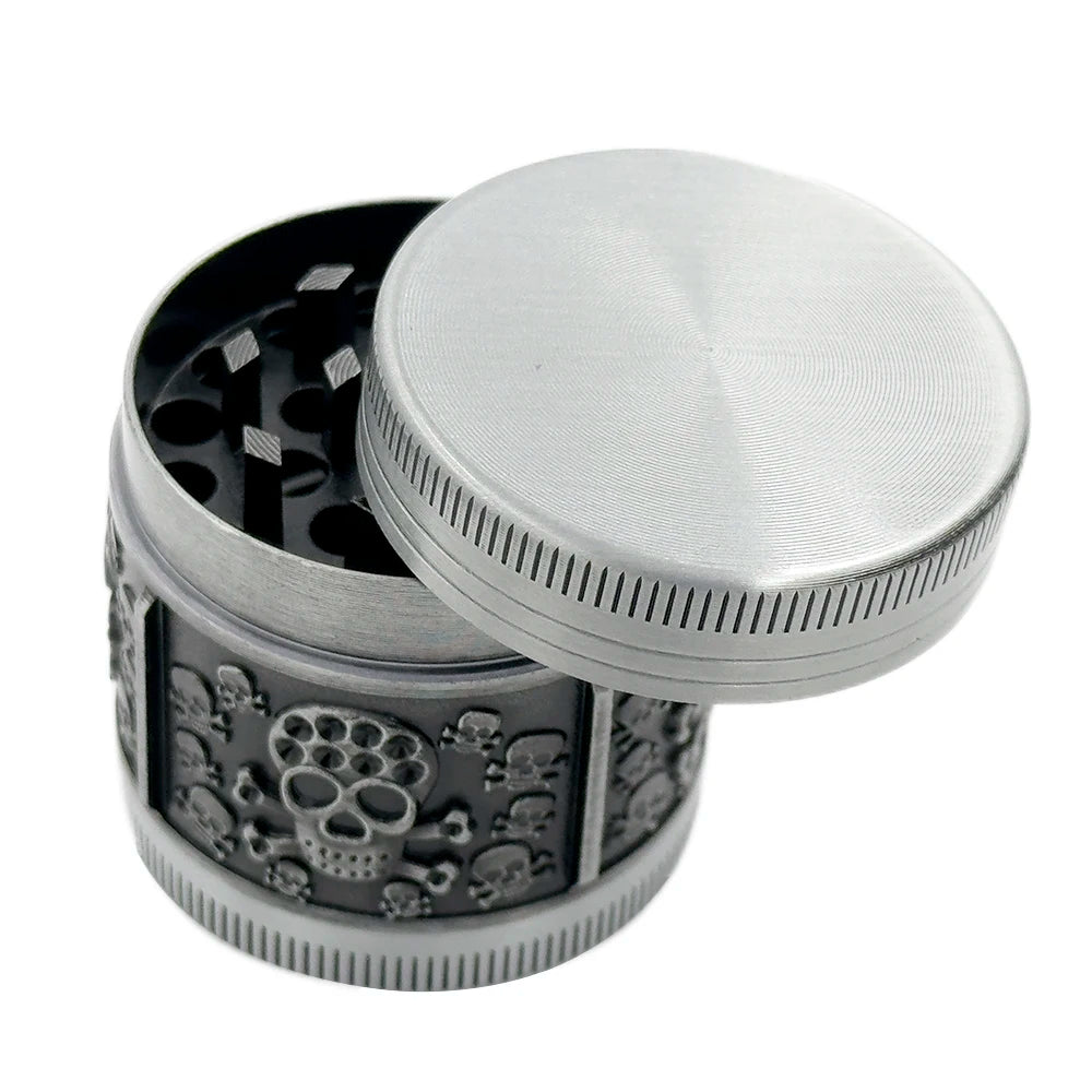 Silver Engraved Dark Skulls Herb Grinder