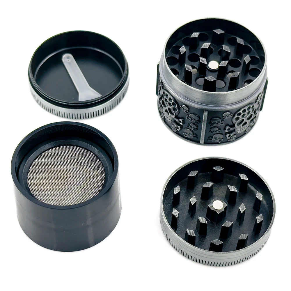 Silver Engraved Dark Skulls Herb Grinder