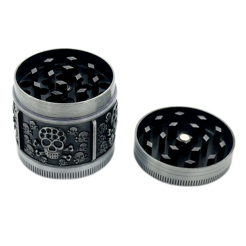 Silver Engraved Dark Skulls Herb Grinder