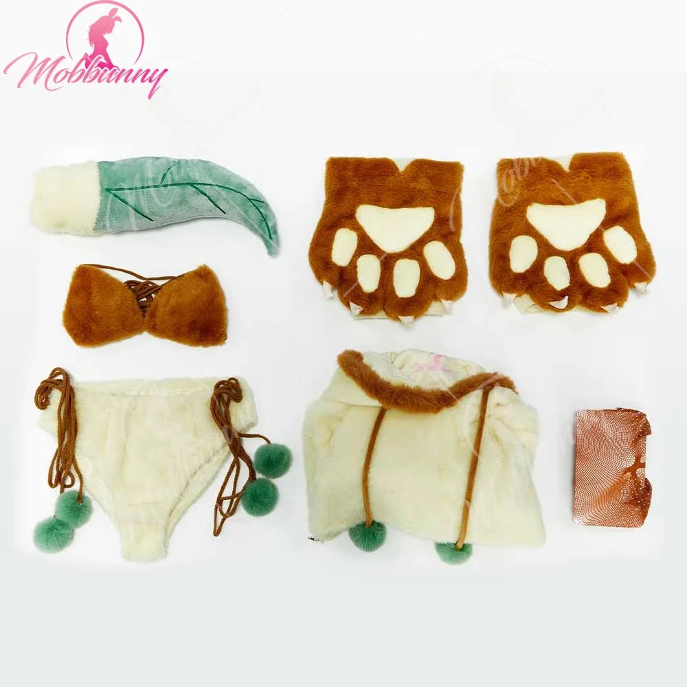 Leafeon Inspired Cosplay Set – Fuzzy Paw Hoodie and Lingerie Outfit
