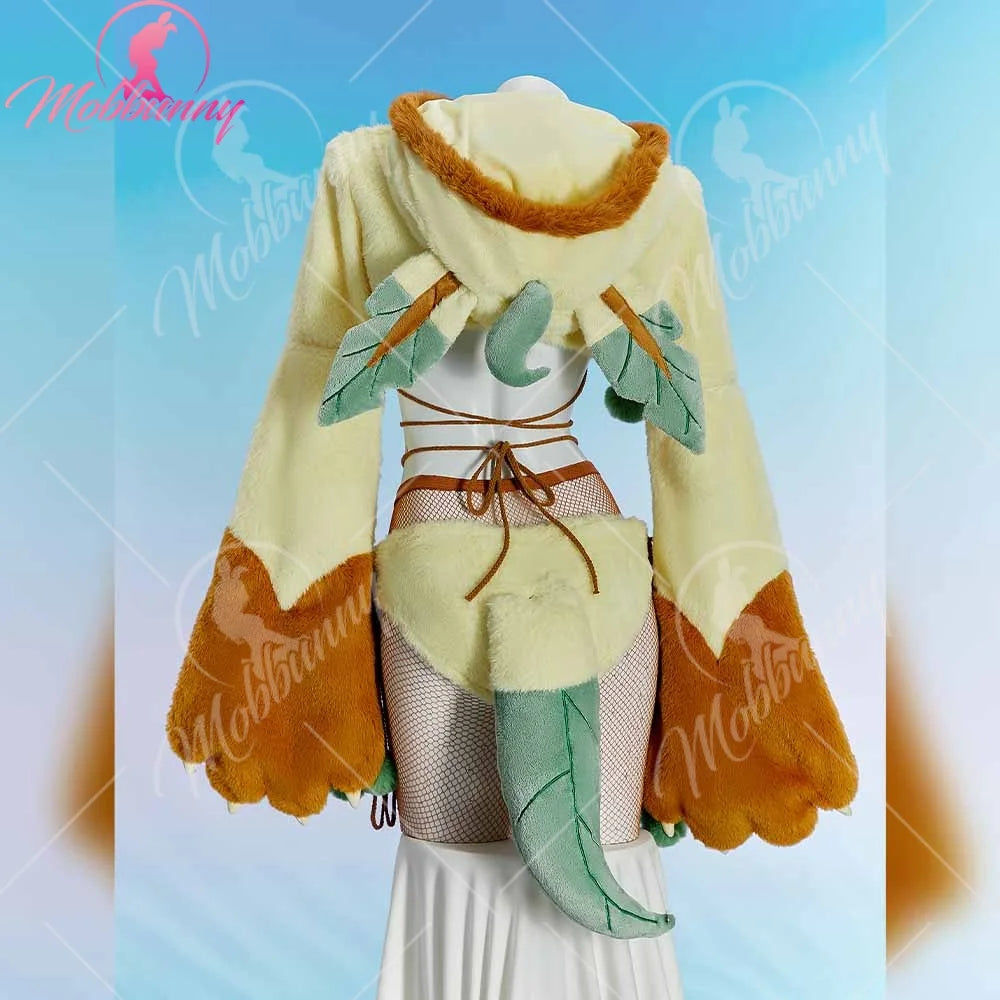 Leafeon Inspired Cosplay Set – Fuzzy Paw Hoodie and Lingerie Outfit